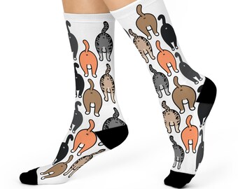 Cute Cat Butt Cushioned Crew Socks, Perfect Gift for Cat Lovers, Funny Cat Lover Gift, Birthday or Holidays, Novelty Cat Socks, Cat Mom Gift