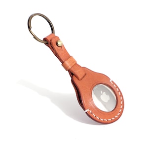 Handmade Apple AirTag Holder Keychain - Tan - Genuine Leather - Free US Shipping