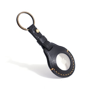 Handmade Apple AirTag Holder Keychain - Black - Genuine Leather - Free US Shipping