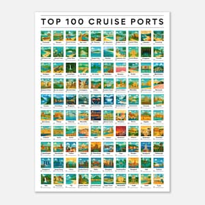 Cruise Ports Poster: 100 Bucket List Destinations - Travel Tracker Wall Art for Royal Caribbean, Norwegian, Carnival, Disney Cruise Lovers