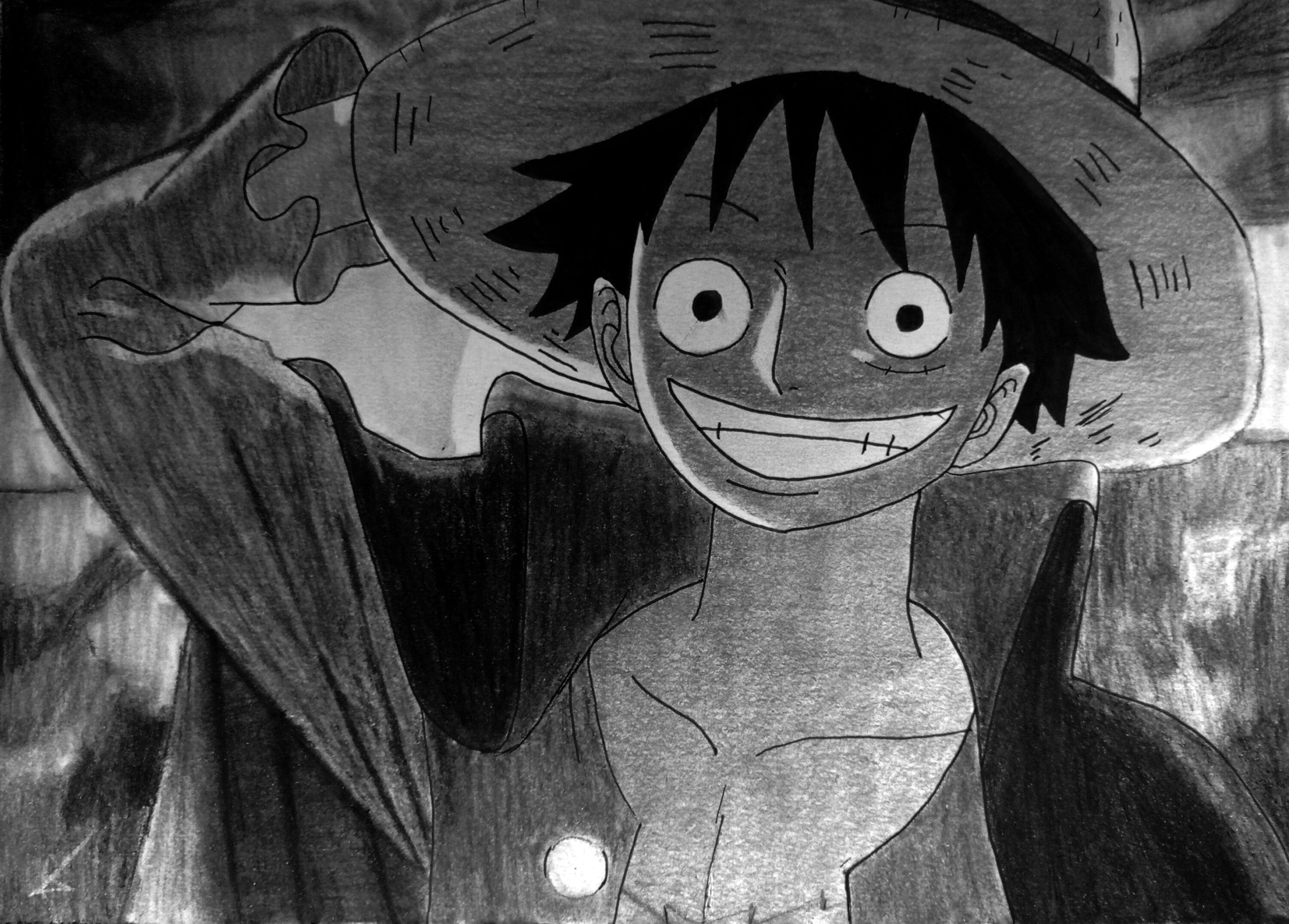 Poster One Piece Monkey D Luffy Noir Et Blanc Affiche Ou Cadre
