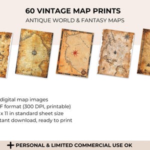 60 Vintage Map Prints | Antique World & Fantasy Maps | Digital Download | Junk Journal, Scrapbooking, Steampunk, Ephemera, mega map package