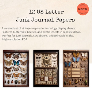 Vintage Entomology Junk Journal Pages – Butterfly & Beetle Printable Ephemera – Insect Scrapbook Paper – Digital Download&quot;