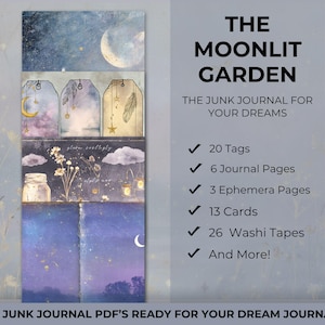 The Moonlit Garden Junk Journal Kit – Celestial Floral Printable Ephemera Pages