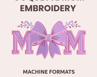 ママの刺繍デザイン、コケットリボンのミシン刺繍、母の日ギフトスウェットシャツPES即時ダウンロード