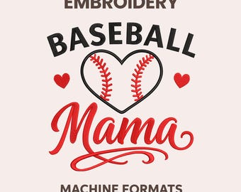 野球ママの刺繍デザイン、スポーツママのアップリケ、母の日パターン、7サイズ、即時ダウンロード
