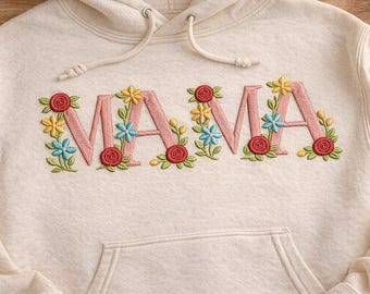 花柄のママ刺繍デザイン、コケットスタイル、母の日ギフト（PES、DST形式）即時ダウンロード