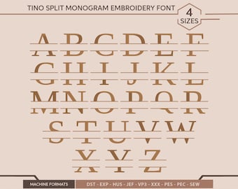 スプリットレターモノグラム刺繍フォント：6サイズ（デジタルダウンロード）