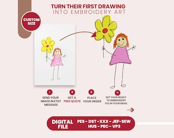 お子様の絵からカスタム刺繍 - お子様の作品をステッチデザインに