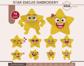 絵文字刺繍デザインセット、スマイリースターフェイス、かわいい漫画パターン、子供向け刺繍PES DST