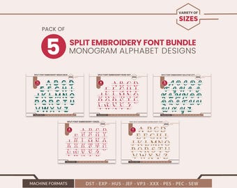 結婚祝いの贈り物に最適な、分割モノグラム刺繍フォント、アルファベットデザイン（即時ダウンロード）