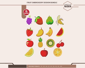 ミニフルーツ刺繍セット、イチゴ、洋ナシ、レモン、夏のキッチン刺繍、PES/DST形式、6サイズ