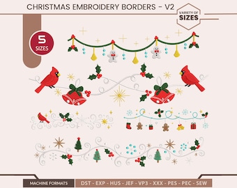 クリスマス刺繍ボーダー：サンタの刺繍、トナカイ、ジンジャーブレッド v-2.0（即時ダウンロード）