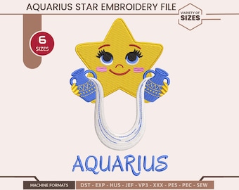 星座刺繍デザイン | 星占い 水瓶座の機械刺繍ファイル | 水瓶座の占星術パターン
