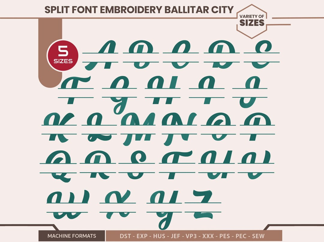 Unic Split Lettering Split Letter Monogram Embroidery Font: 5 Sizes (digital Download ...