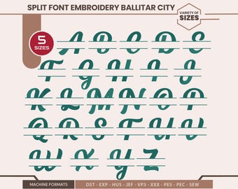 スプリットレターモノグラム刺繍フォント：5サイズ（デジタルダウンロード）Ballitar Font Split PES