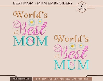 母の日刺繍デザイン - 世界一のママとママ（デジタルダウンロード）