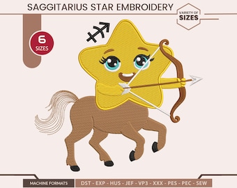 射手座の星の刺繍デザイン – 機械刺繍用デジタルファイル