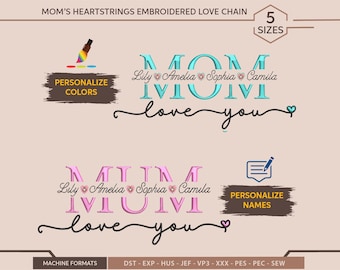 パーソナライズされたママの刺繍デザイン - 子供の名前、エプロン用のママの刺繍（デジタルファイル）