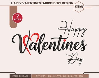 ハッピーバレンタイン刺繍デザイン - 様々なサイズ、PESファイル