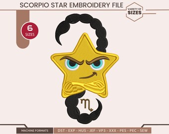蠍座の星座刺繍ファイル、星占いシンボルパターン（ギフト＆アパレル用）すぐにダウンロード