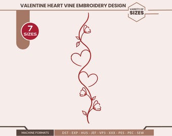 ハートのつる刺繍デザイン | ロマンチックな花柄の機械刺繍（デジタルダウンロード）