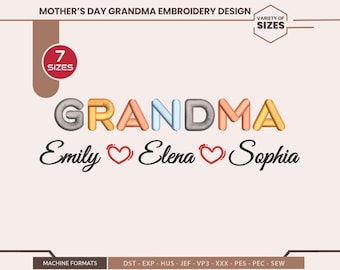 おばあちゃんへのパーソナライズされた刺繍デザイン、母の日ギフト、カスタムネーム入り（7サイズ）