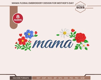 ママ刺繍デザイン、母の日PESファイル、MOM花柄パターン、DST Bordado Mama