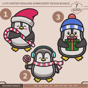Cute Winter Penguins Embroidery Design Bundle - Penguin Embroidery PES DST Instant Download