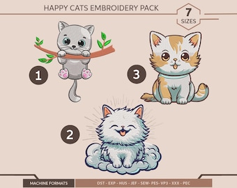 Cute Cat Embroidery Designs, Kitten Patterns (Digital Download)