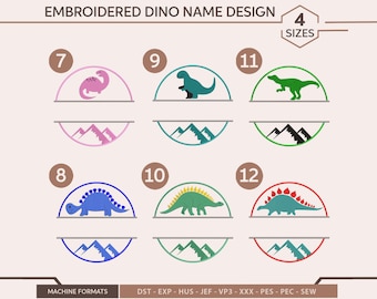 Dinosaur Embroidery Design Bundle: 12 Dino Patterns, Custom Name (PES DST EXP Instant Download)