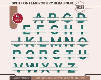 スプリットレターモノグラム刺繍フォント：4サイズ（デジタルダウンロード）Bebas Neue PES