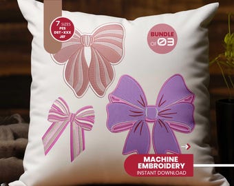 コケットリボンデザイン、ミシン刺繍、母の日ギフト、PES DST形式、3デザイン、即時ダウンロード