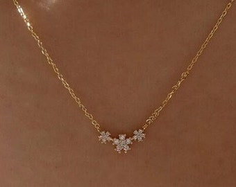 Gold Flower Charm Necklace Minimalist Necklace Simple Cute 
