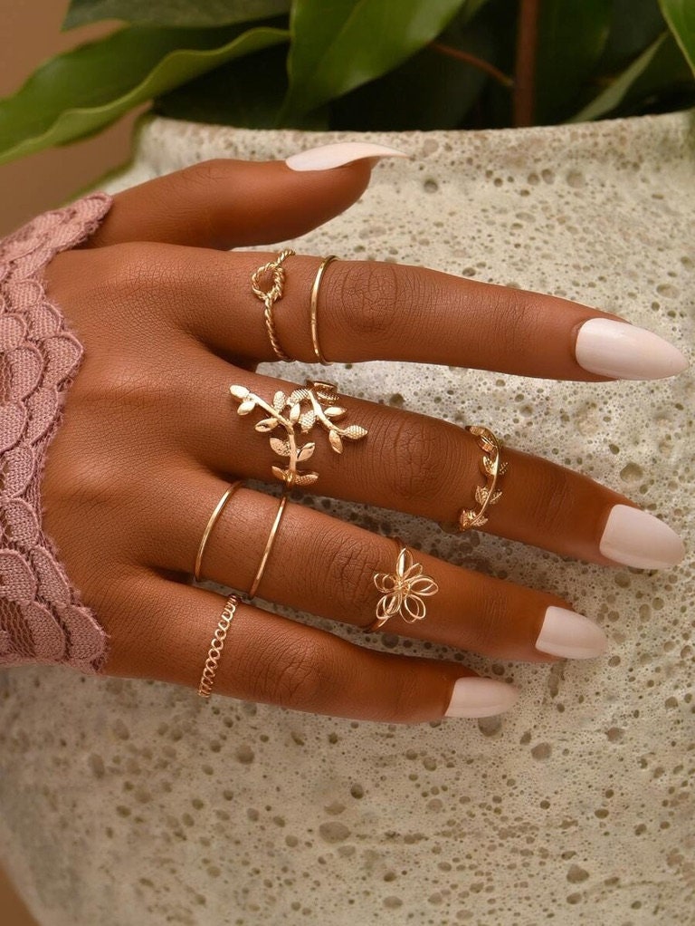 Boho 8 Piece Ring Set Stackable Rings Gold Boho Pearl Etsy UK