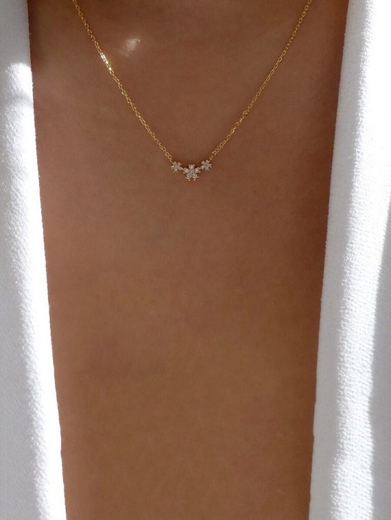 Gold Flower Charm Necklace Minimalist Necklace Simple Cute 