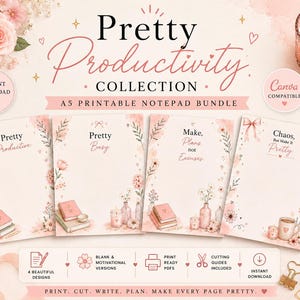 A5 Printable Notepad Bundle | Pink Floral Motivational & Blank Designs (Digital Download)