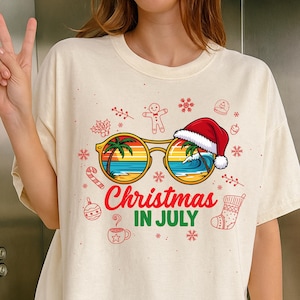 Christmas In July Shirt, Santa Summer Shirt, Christmas In Summer Shirt, Xmas In July Gift, Tropical Christmas Family Gift Shirt, Xmas Summer