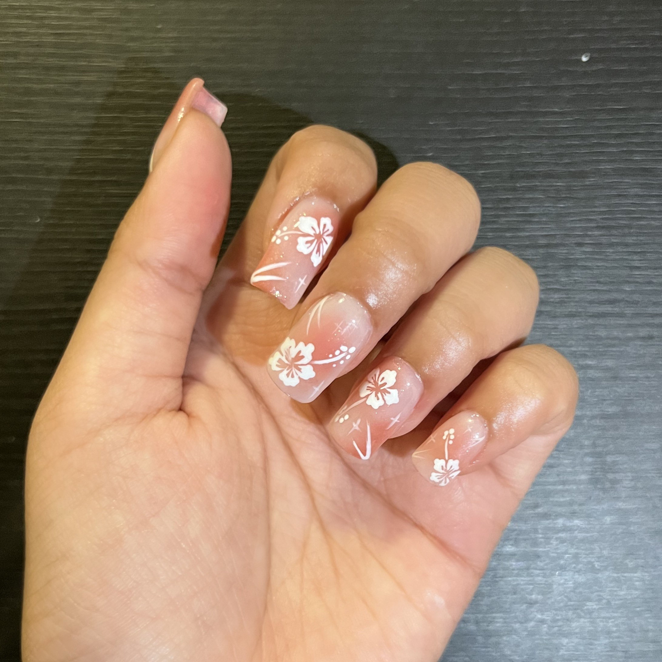 Hibiscus Flower Summer Nails Press on Stick on Nails Short 