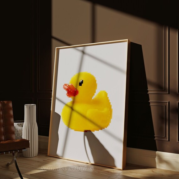 Pixelated Rubber Duck Wall Art Bathroom Print ANY SIZE Etsy