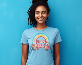 Summer Vibes Shirt, Summer Shirt, Summertime Shirt, Summer Vacation Shirt, Beach TShirt, Rainbow Shirt, Gift for Her