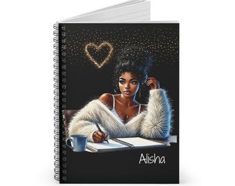 Diario de niña negra, diario personalizado para mujeres negras, cuaderno planificador para mujer afroamericana, cuaderno espiral, tiendas propiedad de negros
