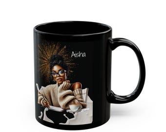 Black Girl Coffee Mug, Personalized Mug for Black Women, African American Woman Drinking Mug, Black Mom Coffee Lover, Black Owned Shops
