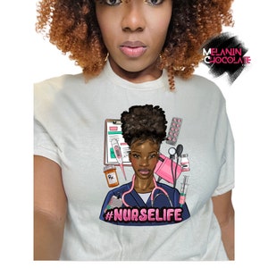 Afro Puff Nurse Shirt | Black Nurse Shirt | Nurse Life Shirt | Nurse with Afro Bun Shirt | Gift for Nurse | Afro Bun Woman Nurse Tee