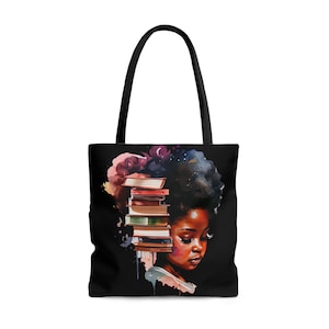 Book Lover Gifts, Weekender Bag, Black Girl Reading Tote Bag, Black Owned, Reusable Grocery Bag, Melanin Girl Purse, Black Girl Magic,