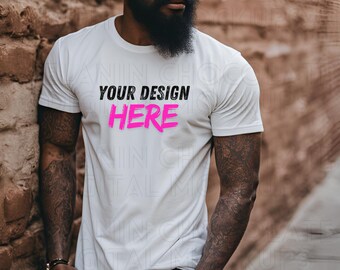 Maqueta de modelo negro, tienda de propiedad negra, camisa blanca Bella Canvas 3001, camisa blanca BC3001 maqueta de hombres negros, descarga digital, afroamericano