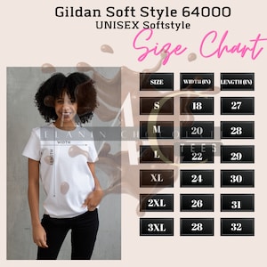 Gildan 64000 Size Chart, Black Girl Gildan Unisex Softstyle T-Shirt Size Chart, G640 Size Chart T-Shirt Sizing Guide, G640 Size Chart