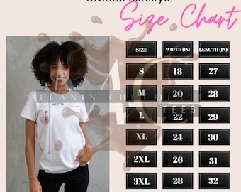 Gildan 64000 Size Chart, Black Girl Gildan Unisex Softstyle T-Shirt Size Chart, G640 Size Chart T-Shirt Sizing Guide, G640 Size Chart