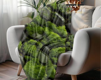 Green Moss Velveteen Plush Blanket, Green Velveteen Plush Moss Soft Throw, Nature Lover Gift, Cottagecore Forest Sofa Blanket