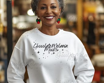 Gildan 18000 Mockup White Sweater Mockup, Black Woman Mockup, African American Mockup, Cultural Mockups, White Sweatshirt Mockup, SVG Mockup